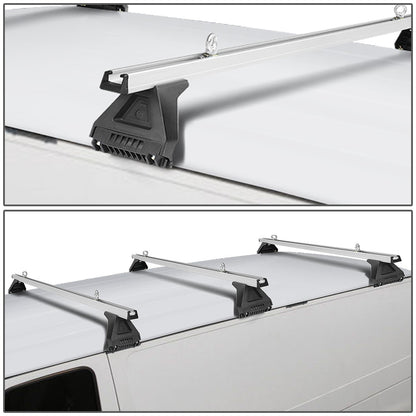 Car roof rack cross bar setup on 4WD for camping gear transport