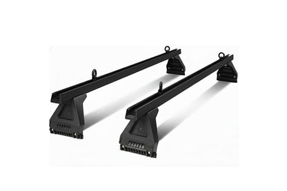 Close-up of car roof rack cross bar mounting leg in black plastic