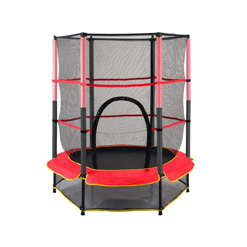 Mini trampoline side view showing safety enclosure net