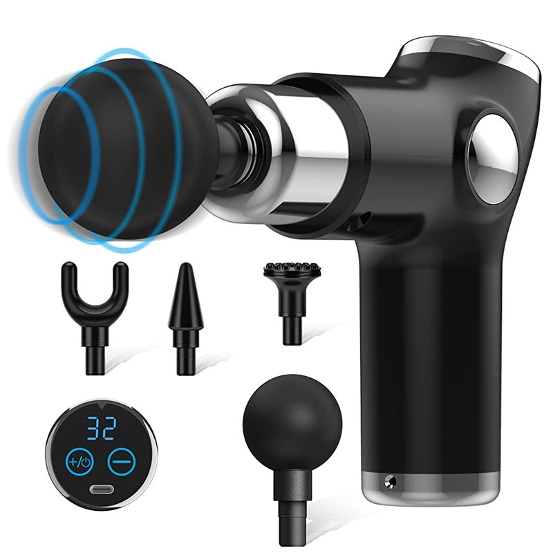 Mini massage gun black colour side view showing compact design