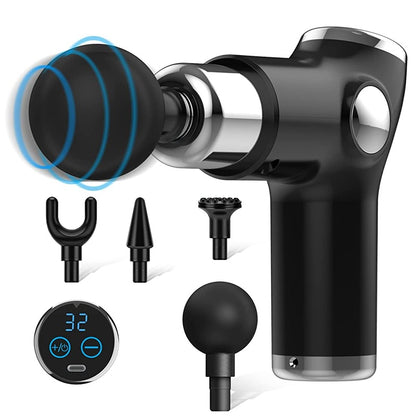 Mini massage gun black colour side view showing compact design