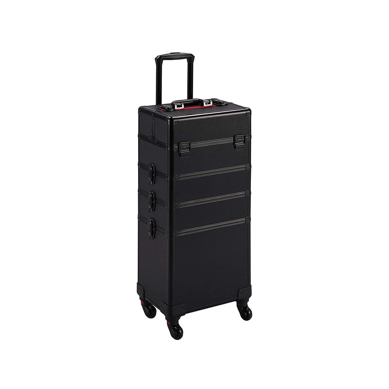 Makeup travel case trolley in black aluminium from front view