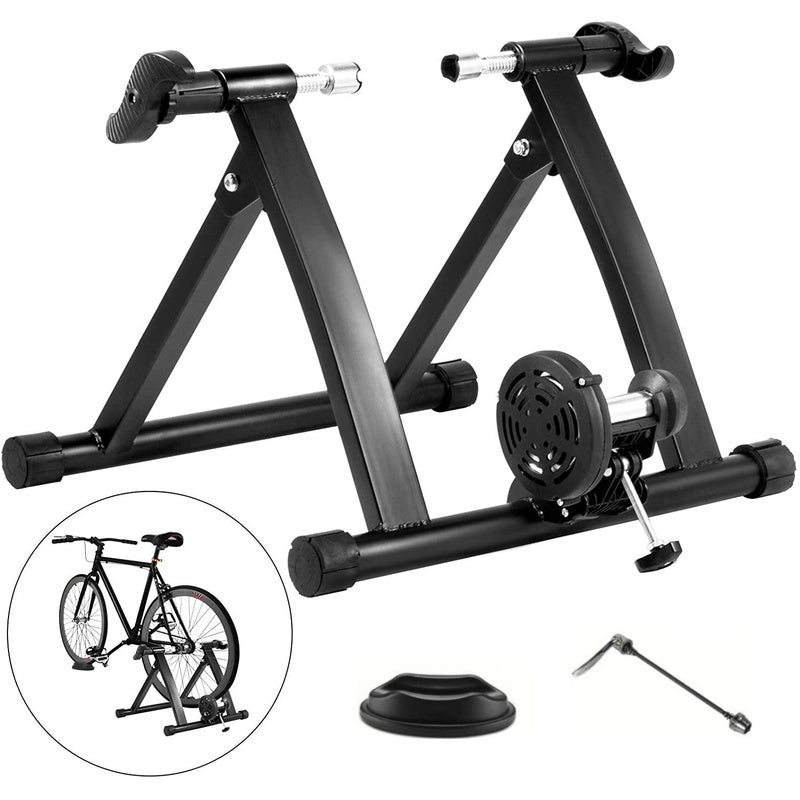 Bike trainer front wheel riser block in black steel and plastic