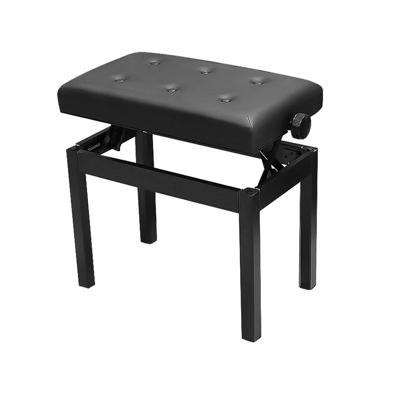 Piano stool with black synthetic leather seat and padded cushion