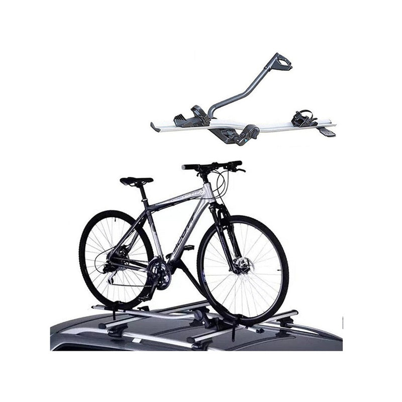 Bike rack car roof bicycle carrier side view showing silver aluminium frame
