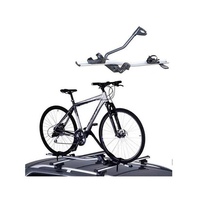 Bike rack car roof bicycle carrier side view showing silver aluminium frame