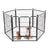 Dog play pen showing foldable black metal panels