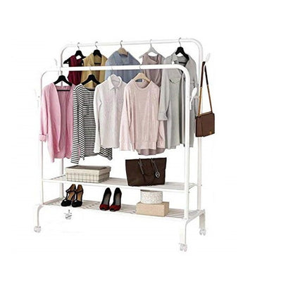 Cloth rack garment rack in white with metal double rod