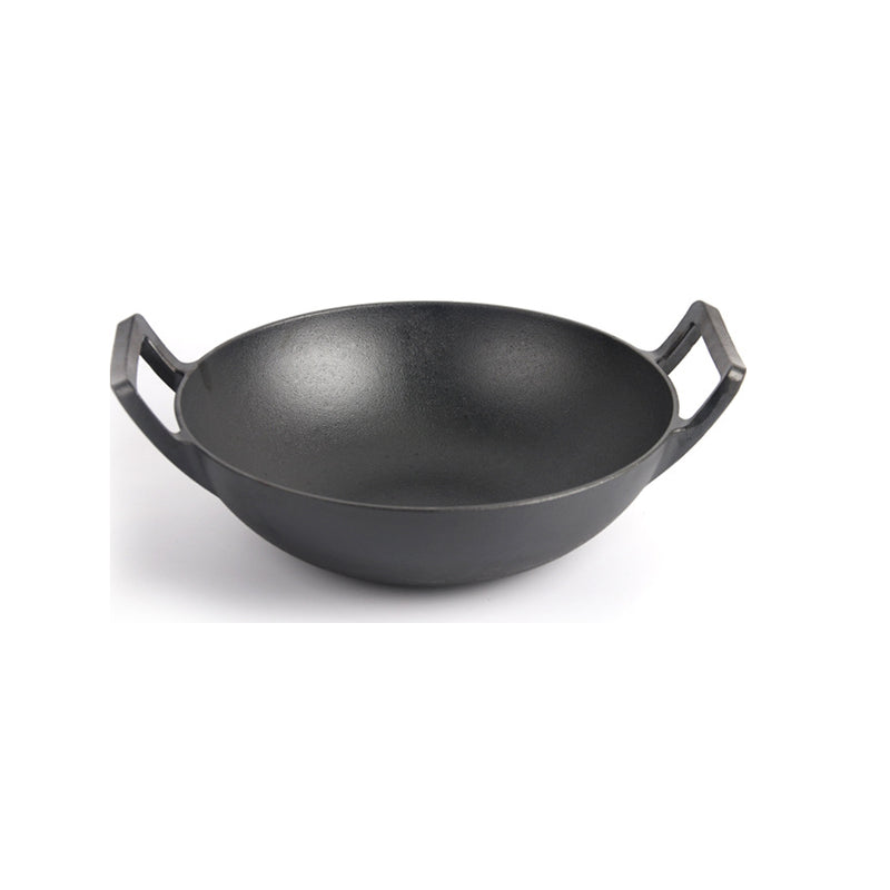 Cast iron wok pan 36cm top view showing thick walls