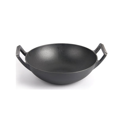 Cast iron wok pan 36cm top view showing thick walls