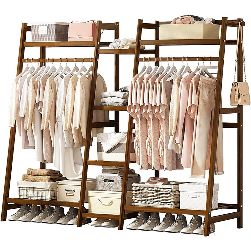 Bamboo wardrobe clothes rack organiser showing natural bamboo finish