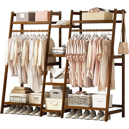 Bamboo wardrobe clothes rack organiser showing natural bamboo finish
