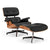 Replica Eames lounge chair with black PU leather seat close up