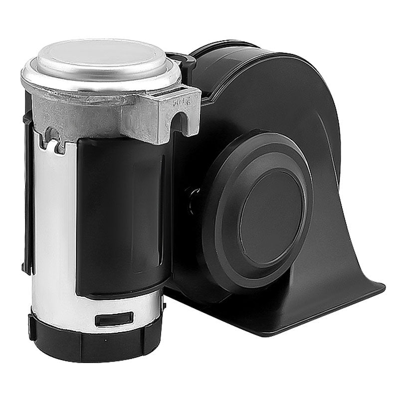 Car horn air horn 12V black compact snail shape front view