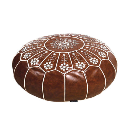 Moroccan pouf vinyl footrest showing traditional embroidered pattern