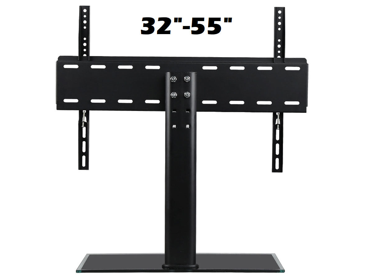 Black TV bracket TV stand placed on wooden desktop