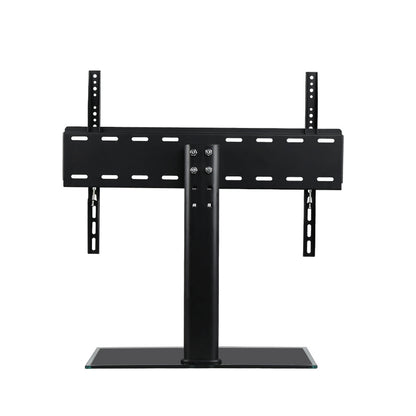 TV bracket TV stand showing black glass base from front angle