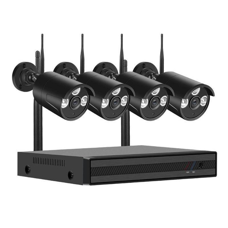 Wireless security camera system showing front view of NVR unit