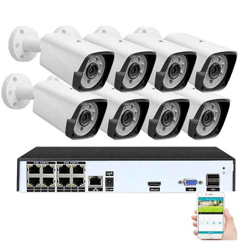 Security camera system POE CCTV showing front view of 2MP camera