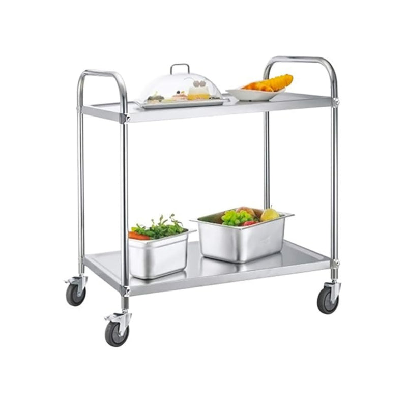 Kitchen trolley stainless steel frame side view showing two layers