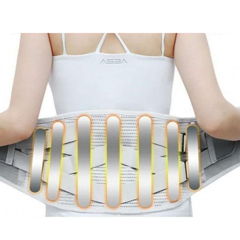 Lumbar lower back support belt in grey showing front view