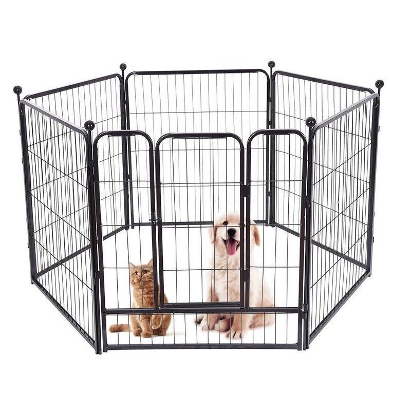 Dog play pen 6 panel foldable metal frame in black