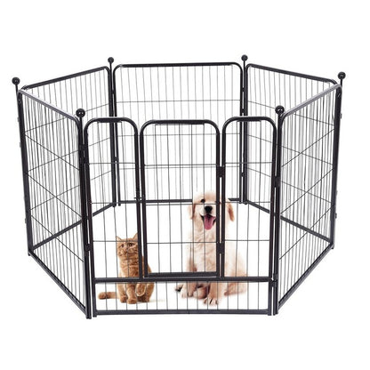 Dog play pen 6 panel foldable metal frame in black