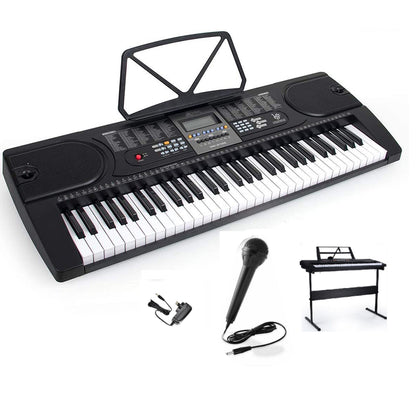 Keyboard piano stand with 61 key digital keyboard in black