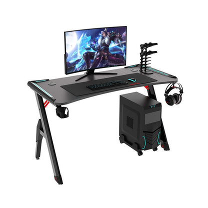 Gaming desk black frame with LED lighting on front edge