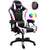 Gaming chair with footrest showing white PU leather upholstery