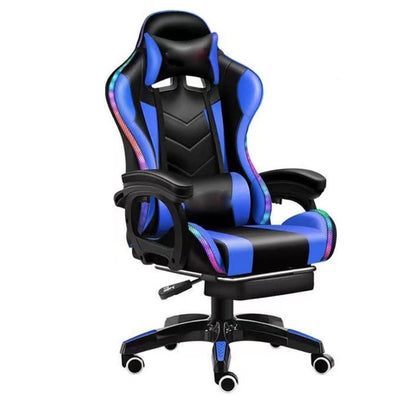 Gaming chair with footrest showing black and blue colour