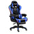 Gaming chair with footrest showing black and blue colour