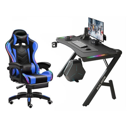 Gaming chair with desk table showing PU leather finish