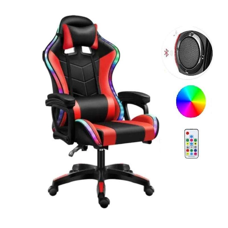 Gaming chair with footrest showing black and red PU leather