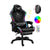 Gaming chair with footrest showing black PU leather seat