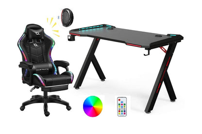 Side view of gaming chair with adjustable recline and headrest