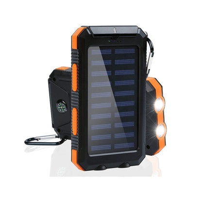 Solar power bank 15000mAh showing orange colour and compact design
