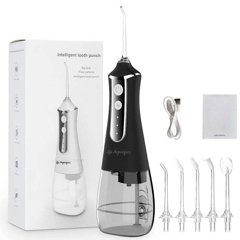 Water flosser cordless teeth cleaner side view showing black ABS body