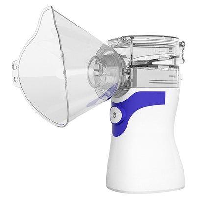 Ultrasonic nebulizer inhaler front view showing compact blue design