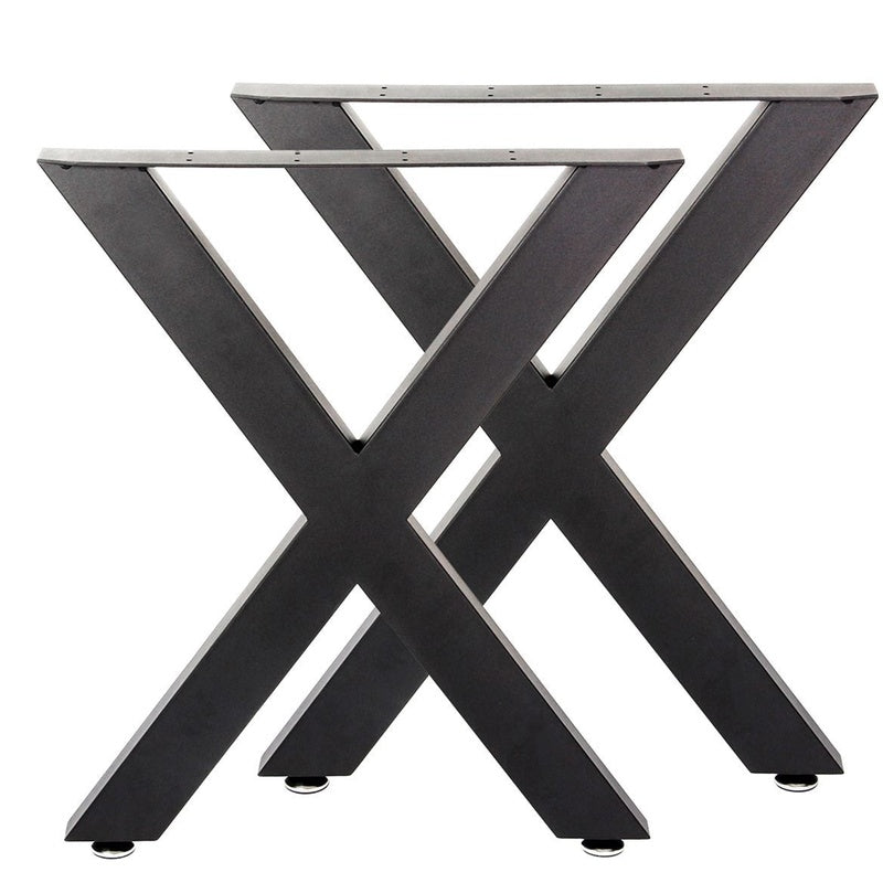 Metal table legs X shape black steel side view