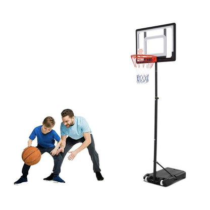Adjustable portable basketball hoop stand with steel frame side view