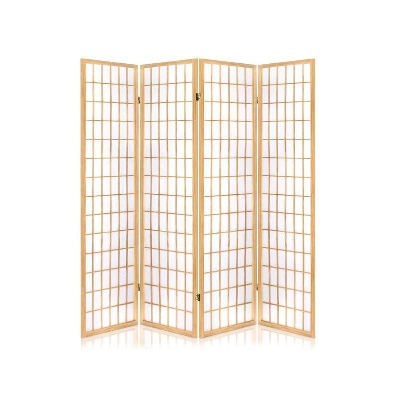 Room divider folding screen showing full 4 panel view in neutral colour