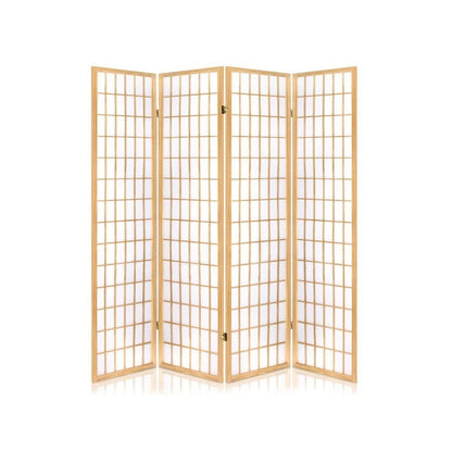 Room divider folding screen showing full 4 panel view in neutral colour