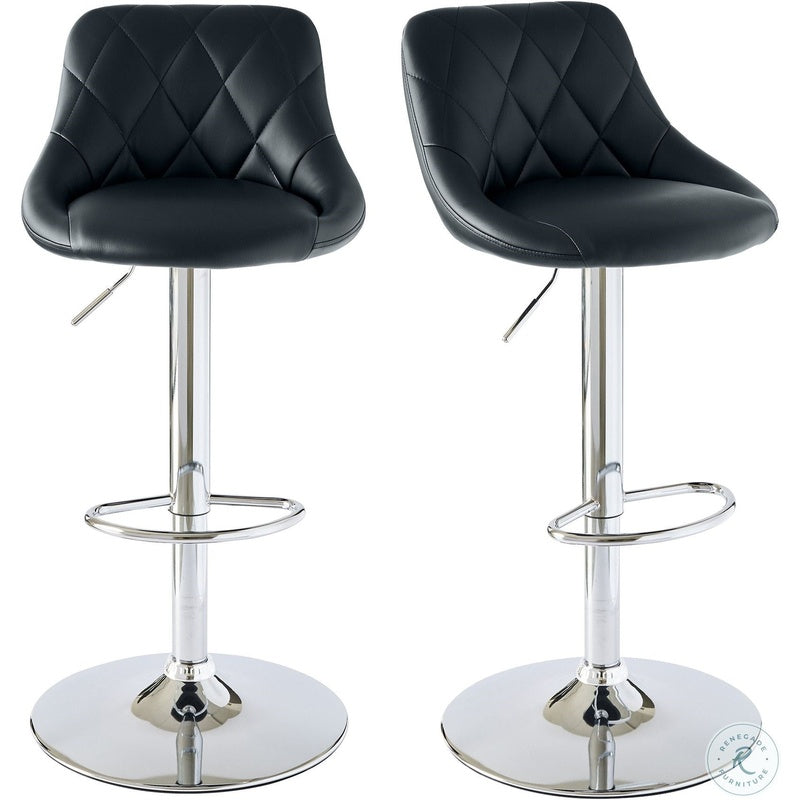 Black bar stools with adjustable seat height from side view