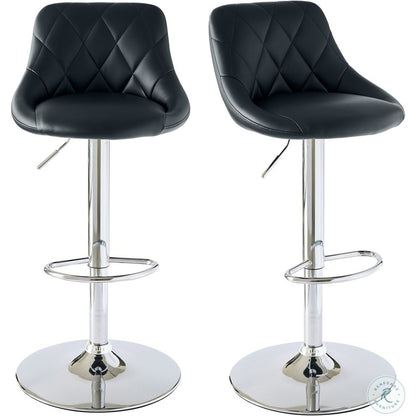 Black bar stools with adjustable seat height from side view