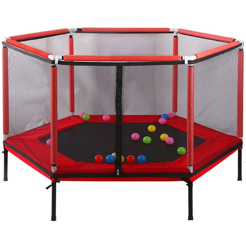 Mini trampoline for kids showing 360 degree safety enclosure net