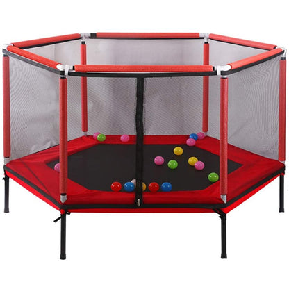 Mini trampoline for kids showing 360 degree safety enclosure net