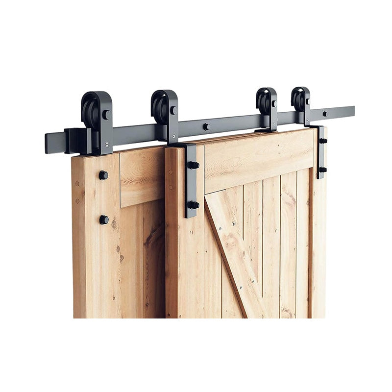 Barn door hardware sliding track kit in black steel side view