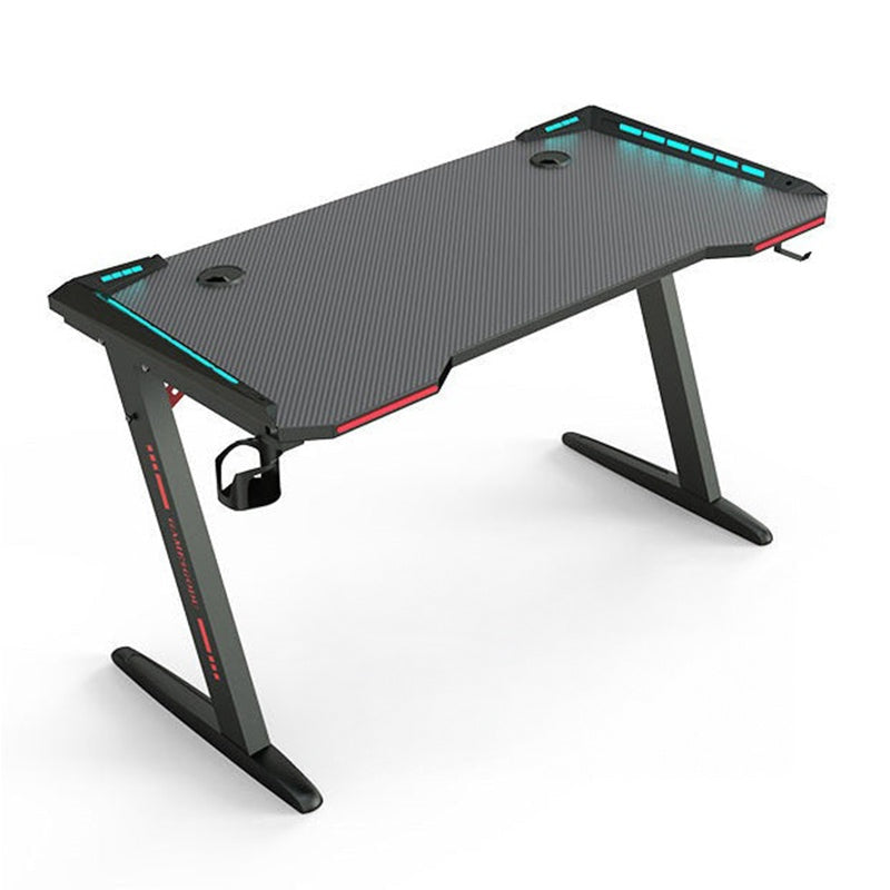 Height adjustable desk table 140cm black top with LED lights