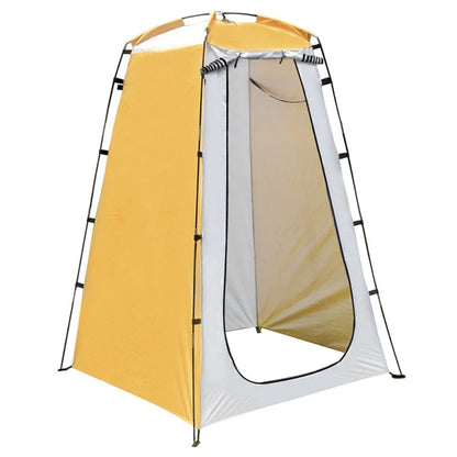 Portable camping shower tent in yellow showing full exterior